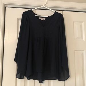 Women's LOFT Long Sleeved Sheer Flowy Top Romantic Sheer Sleeves (Size Small)